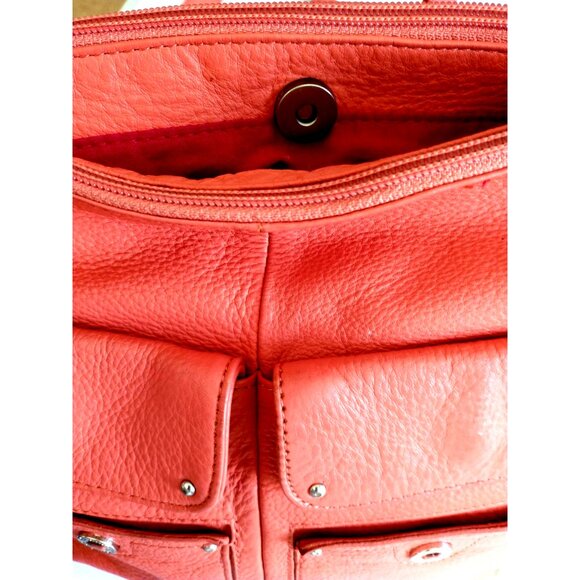 Stone Mountain Purse Coral/Orange Leather Shoulder Bag Adjustable Strap - Med - Picture 7 of 16